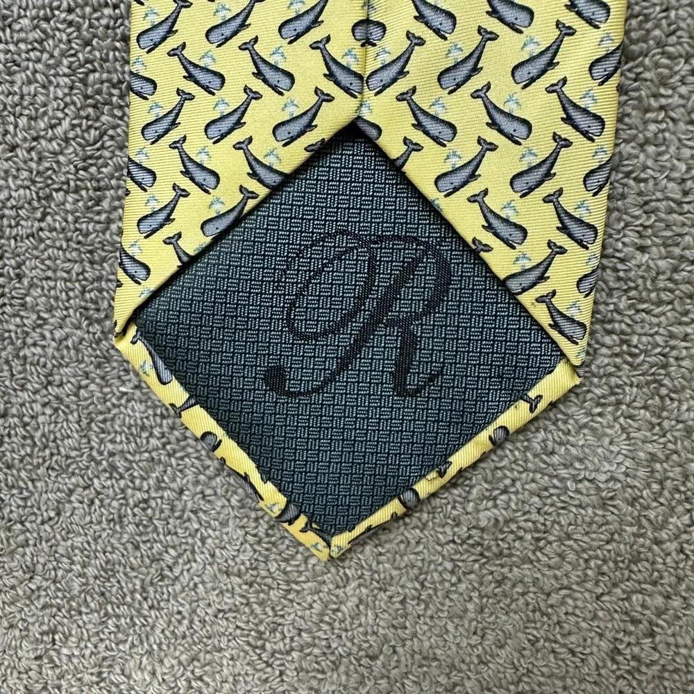 Rivety of Boston Mens Silk Tie Yellow Spouting Whale Nautical Novelty Handmade